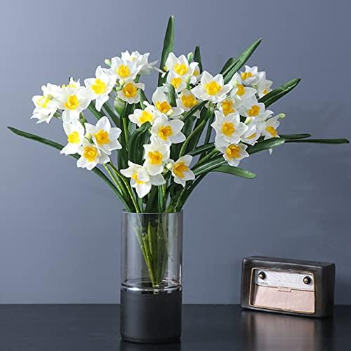 2Pcs Artificial Daffodils Silk Branches 23inch Spring Faux Floral Arrangement