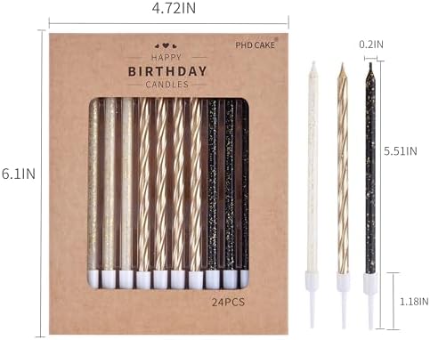 PHD CAKE Gold Black White Long Thin Birthday Candles