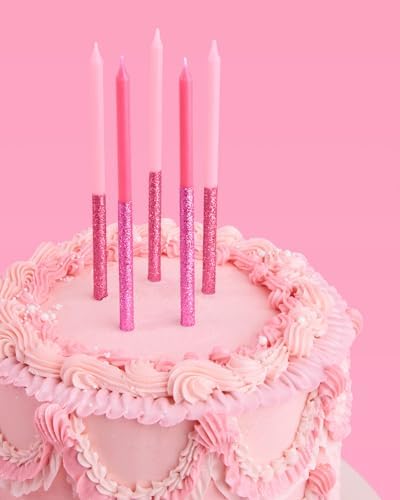 XO Fetti 10 Pink Glitter Birthday Candles