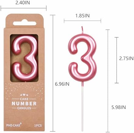 PHD Cake 276 Inch Classical Pink 3 Number Birthday Candles 1