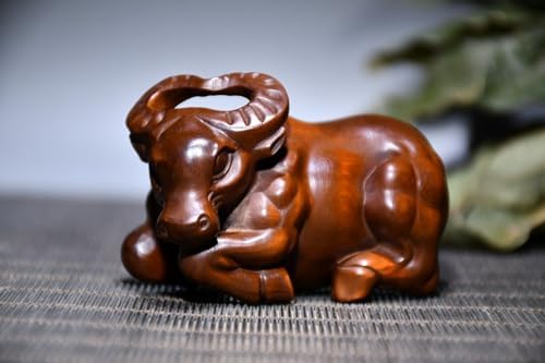 Handcrafted Boxwood Crouch Ox Zodiac Statue Decor