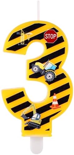 Construction Birthday Candle Number 3 Yellow Black Striped