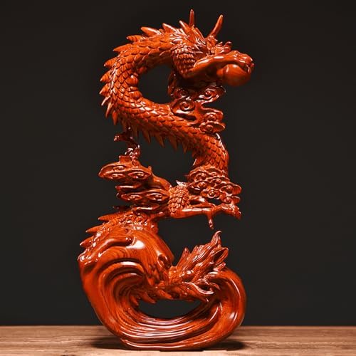 Feng Shui Dragon Statue - 7 Inch Red Wooden Ornament