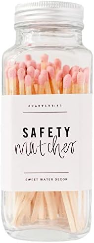 Sweet Water Decor Pink Safety Matches in Glass Jar