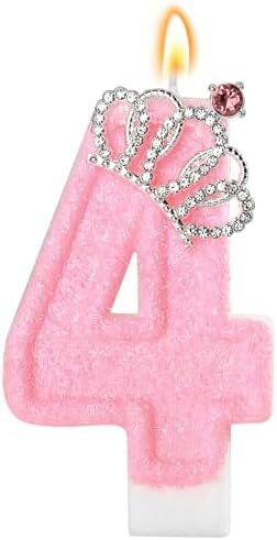 Pink Birthday Candle Crown Number 4 with Holder 1