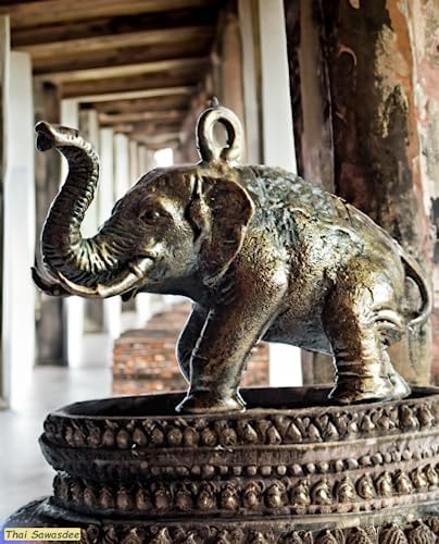 Thai Sawasdee Black Brass Elephant Statues - Miniature Home Decor