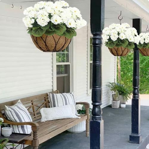 3 Pcs Artificial White Geranium Bushes for Garden Decor