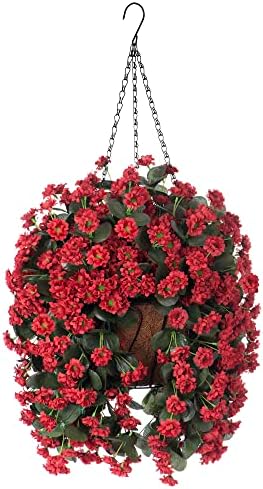 INXUGAO Hanging Baskets Artificial Daisies with Red Basket