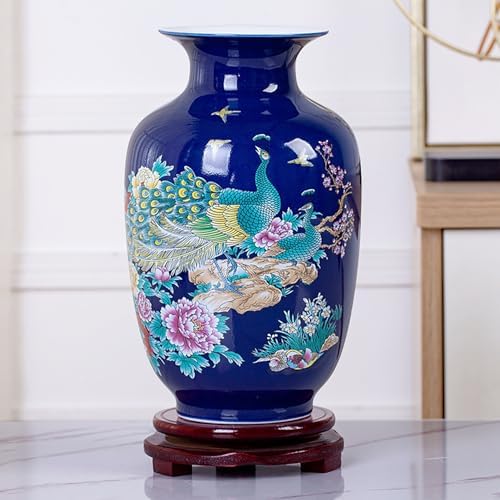 MTME Porcelain Peacock Vase Blue Handmade Home Decor