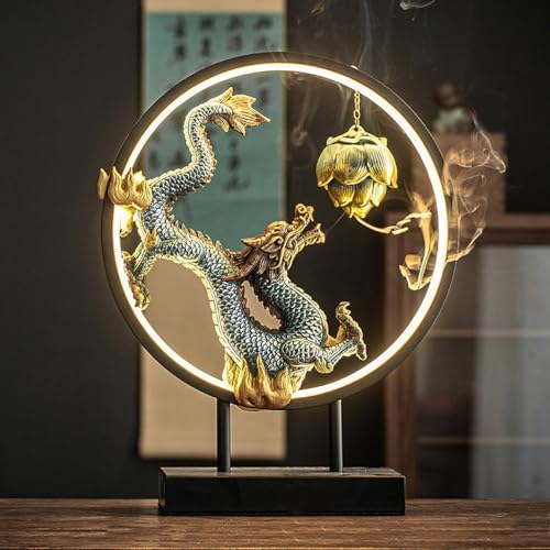 Chinese Ceramic Dragon Statue USB LED Light Incense Holder