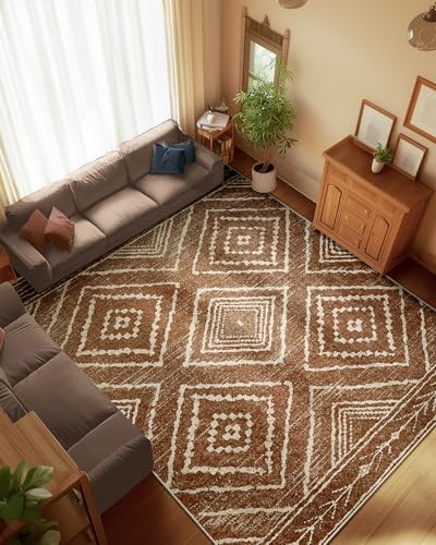 9x12 Area Rug Non-Slip Machine Washable Western Style Tribal Rug - YellowbrownCream