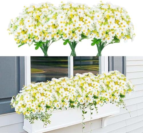 10 Bundles White Fake Flowers for Outdoor Decor