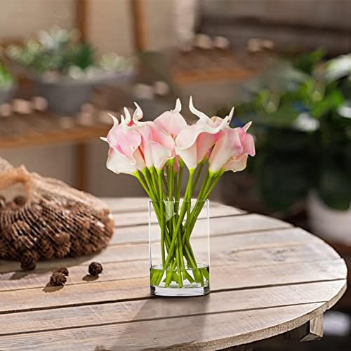 20 Piece Pink Calla Lily Artificial Flower Set with Glass Vase