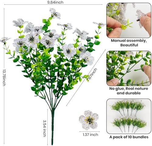 Lnoicy Artificial Flowers 10pcs White Outdoor Indoor Decor