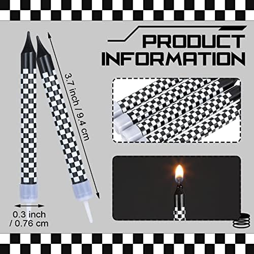 Cindeer 12 Pcs Racing Cars Birthday Candles with Checkered Flag Cupcake Topper