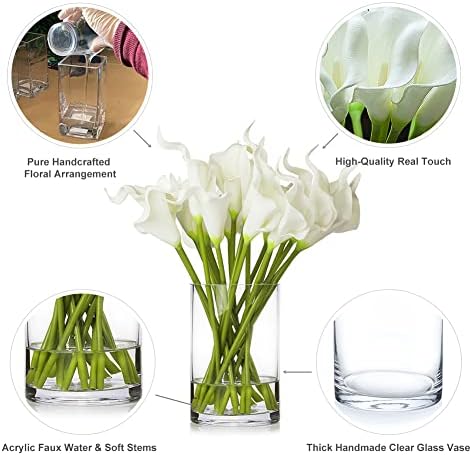 ENOVA FLORAL 20-Piece Real Touch Lilies Arrangement with Glass Vase