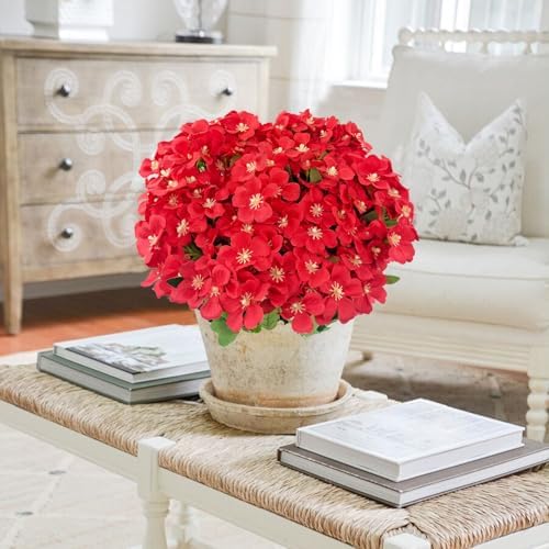 BRIGEA 8-Bundle Artificial Red Flowers Outdoor Decor