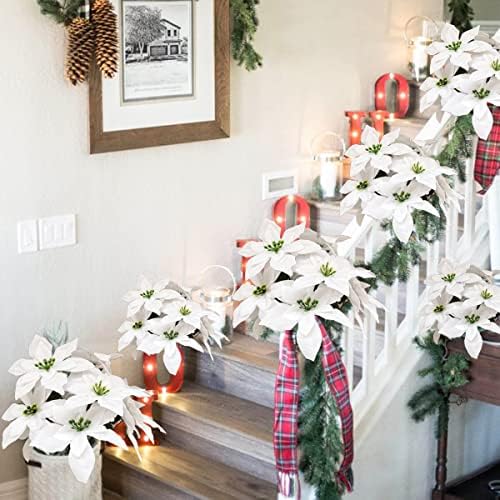 8 Pack 7 Head White Velvet Poinsettia Christmas Decor