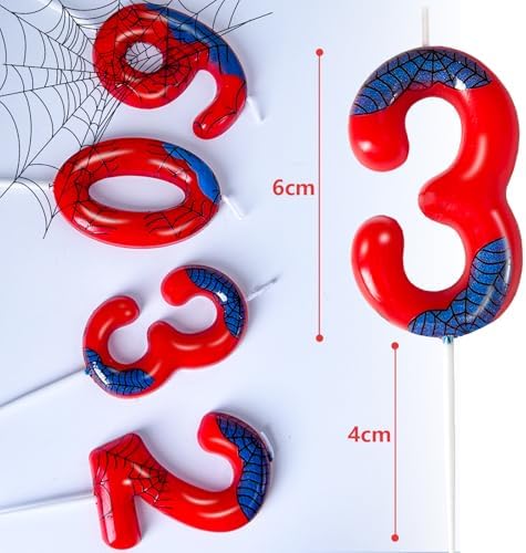 Red Blue Spider 3rd Birthday Candles with Spider Decorations