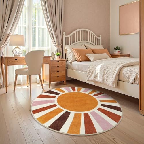 LIVEBOX Boho Round 4ft Rainbow Rug for Girls Room