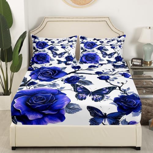 Manfei Botanical Floral Fitted Sheet Set with 2 Pillowcases