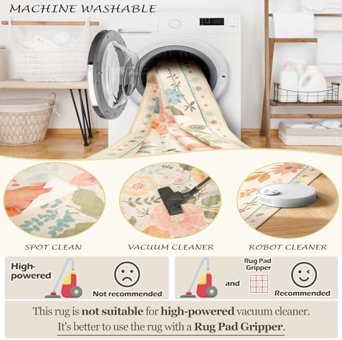 Floral 5x7 Boho Area Rug Soft Print Non Slip Machine Washable