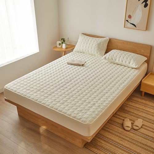 LweiPsqLin King Size Fitted Sheet with 18 Deep Pocket