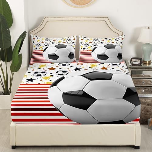 Manfei Soccer Fitted Sheet Queen Football Patchwork Bed Set