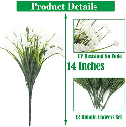 Grunyia Artificial Fake Flowers White 12 Bundles