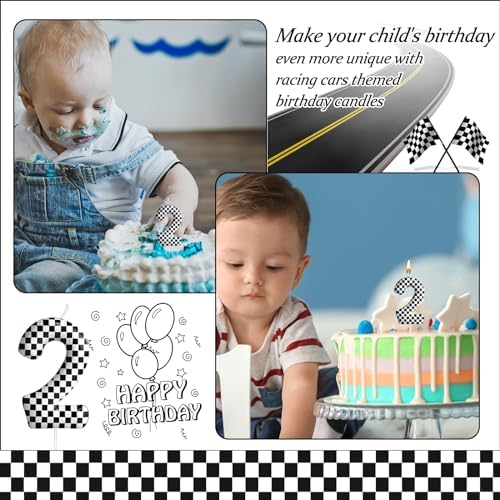 Racing Car Number 2 Birthday Candle Checkered Design