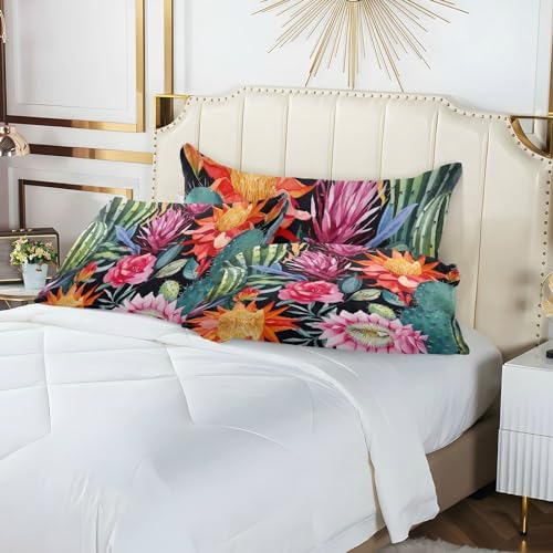 GAIGEO Flower Wallpaper Black Pillow Covers with Zipper