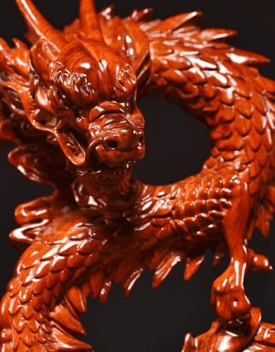 Feng Shui Dragon Statue - 7 Inch Red Wooden Ornament