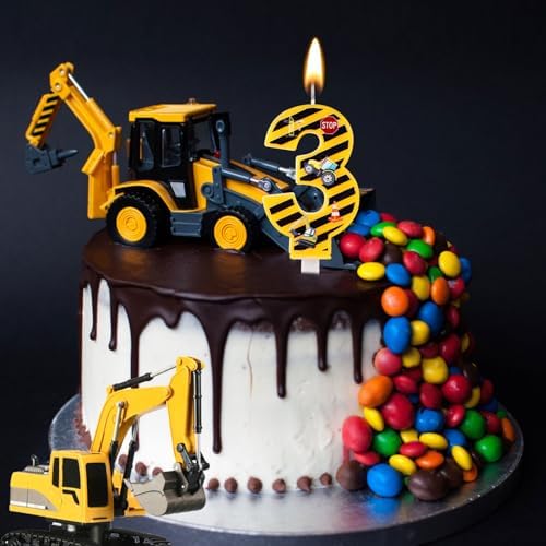 Construction Birthday Candle Number 3 Yellow Black Striped