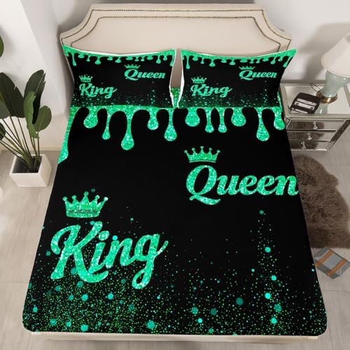 Manfei King and Queen Fitted Sheet Set with 2 Pillowcases