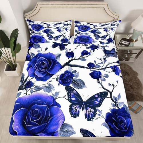 Manfei Botanical Floral Fitted Sheet Set with 2 Pillowcases
