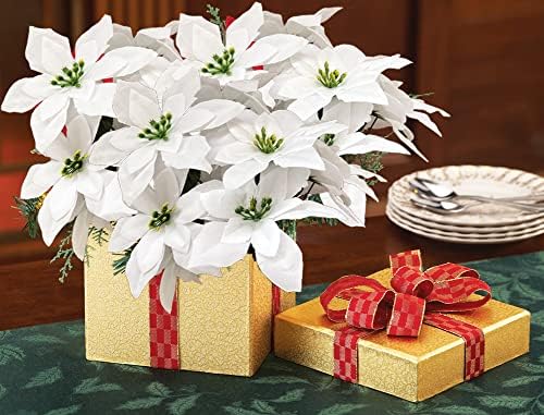 8 Pack 7 Head White Velvet Poinsettia Christmas Decor