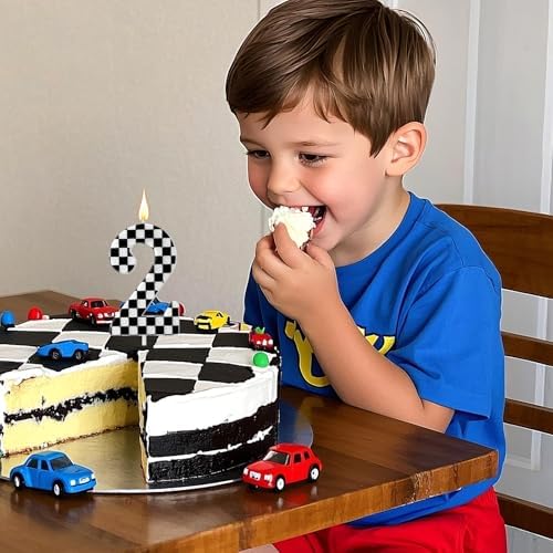 Racing Cars Birthday Candle Number 2 Black and White Cake Topper