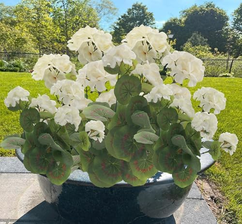 3Pcs Artificial Geraniums Silk Flowers UV Resistant