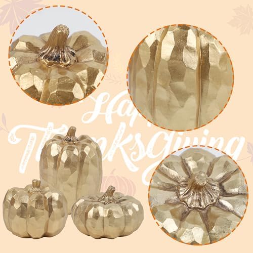 Winemana 3 Pack Gold Artificial Pumpkins for Fall Decorations