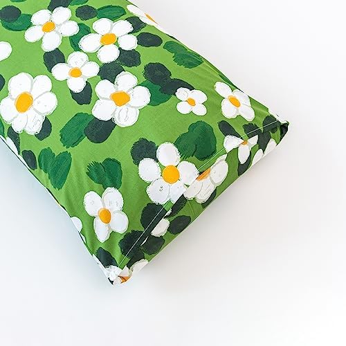YuHeGuoJi Green White Pillow Cases Set of 2 Queen Size