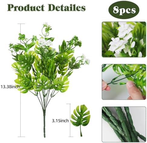 RECUTMS Artificial Palm Shrubs with Rose Flowers 8 Bundles