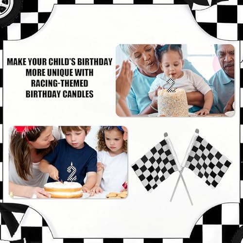 Racing Cars Birthday Candle Number 2 Black and White Cake Topper