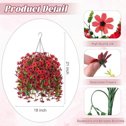 INXUGAO Artificial Hanging Flower Basket with Faux Silk Daisies