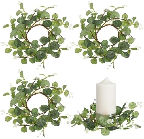 Kisangel Eucalyptus Candle Rings 4pcs Wreaths Decor