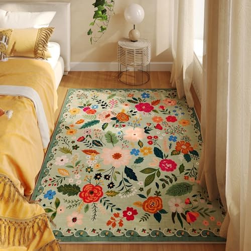 Rugcomf 3x5 Washable Non Slip Boho Floral Rug