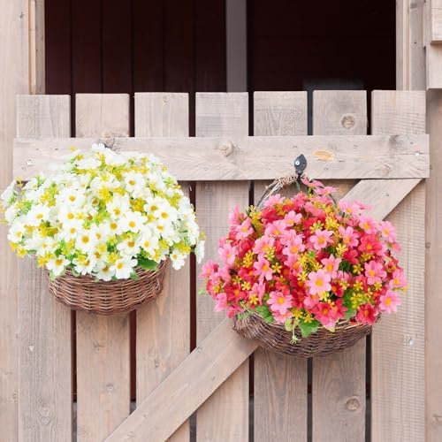 10 Bundles White Fake Flowers for Outdoor Decor
