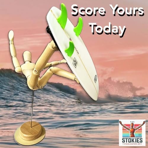 The Stokies 8 Inch Wooden Surf Figure with Real Shortboard