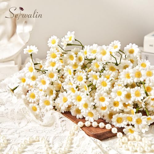 Serwalin 24 Pcs Silk Daisy Artificial Flowers White