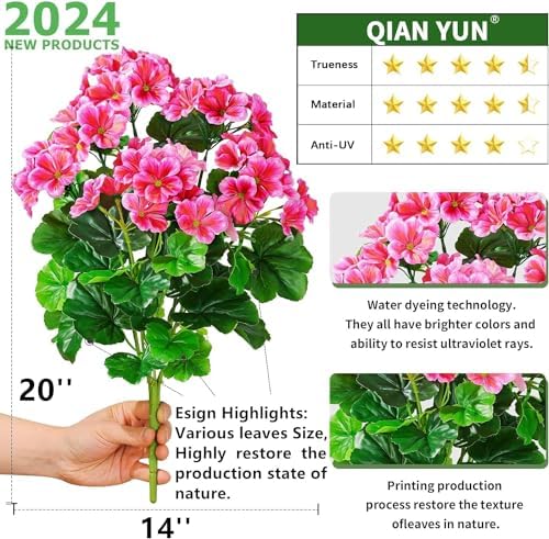 QIANYUN Artificial Geranium Flowers UV Resistant