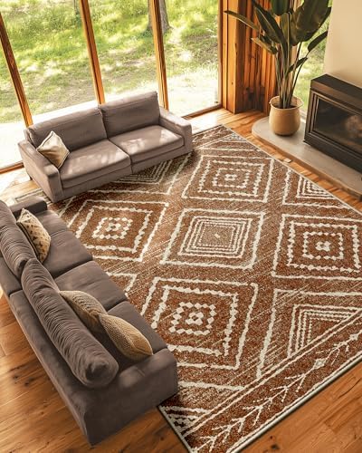 9x12 Area Rug Non-Slip Machine Washable Western Style Tribal Rug - YellowbrownCream